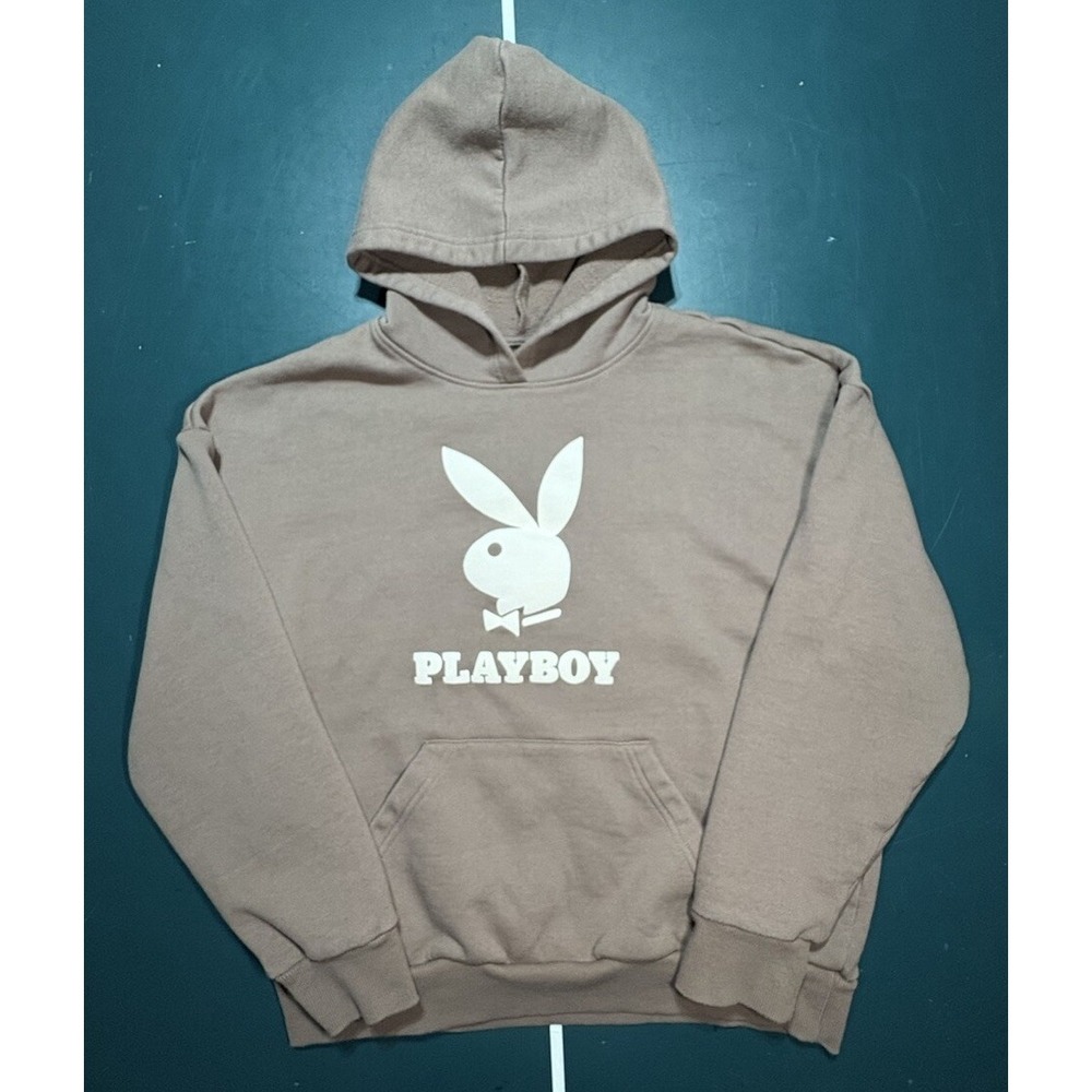 Playboy‎ by Pacsun Mens Logo Fleece Lined Sweatshirt Hoodie Brown Size Small